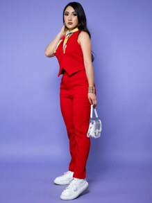 Conjunto Pantalon Y Chaleco De Vestir - Rojo - Ver 1