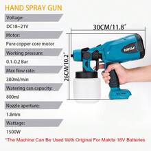 Small Household Cordless Handheld Paint Sprayer (Machine Only), DIY Mini Spray Gun, Pure Copper Core Motor High-Capacity Paint Sprayer, Power 1500W, Suitable For Painting Wood, Plastic, Metal And Other Materials - Blue - View 6