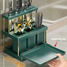 Multi-Functional Kitchen Countertop Storage Rack With Water Collecting Tray, Can Hold Chopsticks, Knives, Spoons, Etc. Keeping Your Kitchen More Organized