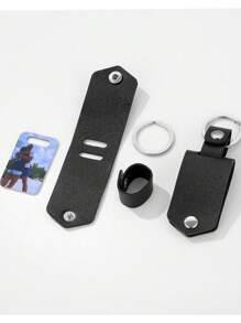 Customized UV Color Printed Memorial Picture Men Key Chain, Personalized Engraved Colorful Leather Keychain, Fashion Stainless Steel Military Tag Pendant Round Keyring, Party Jewelry, Holiday Gift For Father