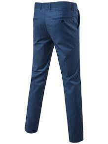 Four Seasons Men Business Suit Jacket With Patched Lapel And Pants Set - Dusty Blue - View 7