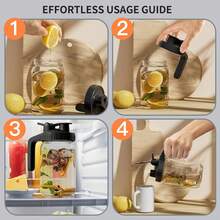 1入1夸脫（64盎司/32盎司/1.9/1公升）帶蓋和嘴注的梅森罐水壺，玻璃水壺咖啡、母乳、日光茶、冰茶、果汁廣口冰箱水壺（黑色和灰色） - 無色 - 查看 5