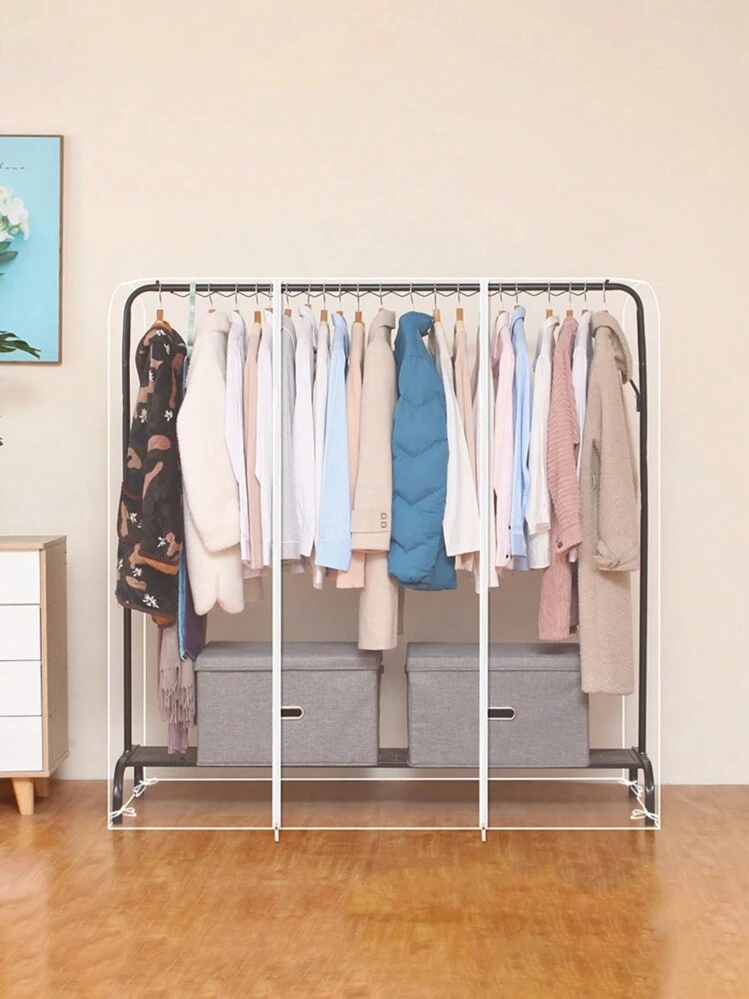 1PC Clear Garment Rack Cover, Transparent PEVA Clothes Rack Cover With 2 Smooth Durable Zipper, Clothing Dustproof & Waterproof Protector Hanger Dust Cover, Floor Standing Clothing Storage Dust Cover - Clear - View 5