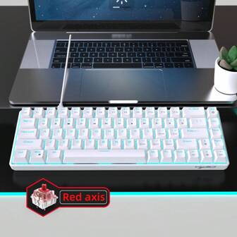 1 件 68 键有线机械键盘，带红色开关、双色注塑键帽、冰蓝色背光、热插拔开关，适合游戏、办公室和家庭使用