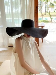 Boho 1pc Large Brimmed Straw Hat Summer Outdoor Sunshade Beach Hat Can Do Modeling