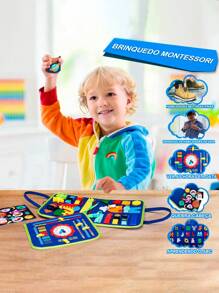 Maleta Educativa Brinquedo Atividades Aprendizados Pedagógica e Diversão para Bebês Crianças Montessori Sensorial - Brastoy - Azul - Visão 9