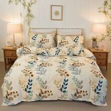 1入花卉印花柔軟舒適滌綸冷被套，四季皆宜，拉鍊設計，可機洗（不包括枕套和內芯） - 楹葉 - 查看 4