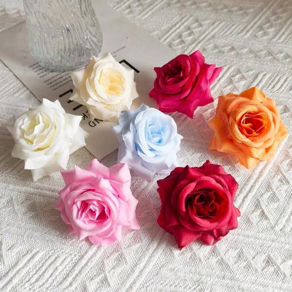 25 piezas de cabezas de flores artificiales de rosa de tela de seda, decoración interior para lugar de bodas, accesorios para arreglos florales para fotografía, guirnalda decorativa y arreglo floral DIY