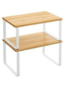 SONGMICS Gewürzregal, 2er Set Küchen-Organizer, Küchenregal, Schrank-Organizer Küche, erweiterbar, kleines Regal, stapelbar, Metall und Holzwerkstoff - Beige - Übersicht 2