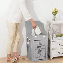 LIVINGANDHOME Living And Home Foldable Home Laundry Baskets Laundry Hamper With Lid And Rope Handles - Gris - Ver 4