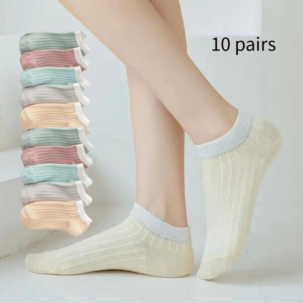 10pairs Fashionable & Thin Solid Color Boat Socks - Suitable For Spring And Summer! (10 Pairs/Pack)