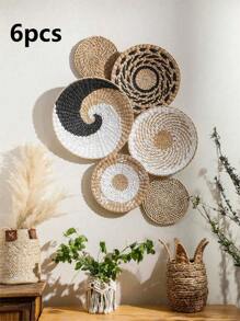 1个手工编织壁挂篮，装饰性乡村波西米亚风格编织海草圆形篮，适用于家居、厨房、农舍餐桌、客厅，独特的波西米亚风墙面装饰，家居装饰，房间装饰，墙面装饰 - 1pc - 查看 11