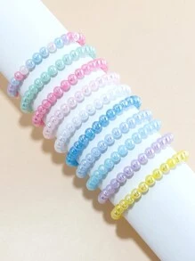 10pcs Girls Lovely Multicolor Beaded Charm Bracelets Set, Suitable For Festival Party And Birthday Gifts, Fashion Accessories For Girls