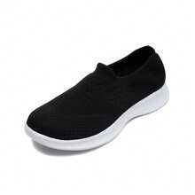 女士黑白休闲便鞋，减震针织面料运动休闲舞蹈服 - 黑與白 - 查看 1