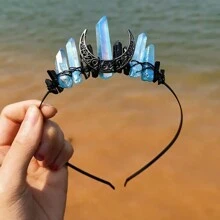 Wykwintna i elegancka naturalna kryształowa opaska na głowę w stylu księżniczki wróżki, prezent na urodziny i przyjęcie świąteczne dla kobiet i dziewcząt, rekwizyty fotograficzne w stylu barokowym do kostiumów i występów scenicznych, opaska na głowę dla kobiet, akcesoria do włosów - kształt - Zobacz 12