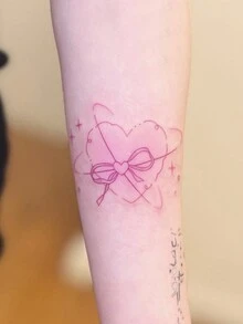 1pc Temporary Tattoo Sticker With Pink Ribbon And Butterfly Design, Unisex Cute And Lovely Style, Waterproof And Sweatproof, Disposable - Pink - View 3