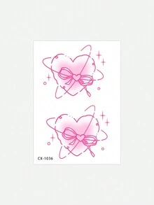 1pc Temporary Tattoo Sticker With Pink Ribbon And Butterfly Design, Unisex Cute And Lovely Style, Waterproof And Sweatproof, Disposable - Pink - View 5