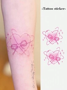 1pc Temporary Tattoo Sticker With Pink Ribbon And Butterfly Design, Unisex Cute And Lovely Style, Waterproof And Sweatproof, Disposable - Pink - View 1