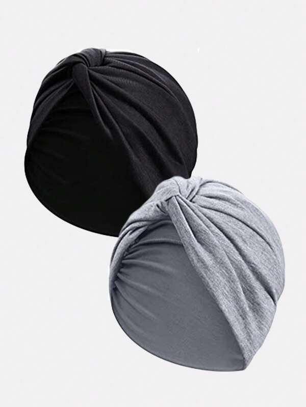2 peças Feminino Touca de Câncer Forrada em Seda Artificial, Gorro de Turbante Transpassado Sólido, Gorro de Dormir, Lenço Chapéu Para uso diário