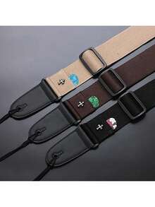 1 套吉他背带，带 5 个吉他拨片，贝斯吉他背带，原声电声编织简单皮革末端可调节复古带拨片袋 - 彩色 - 查看 1