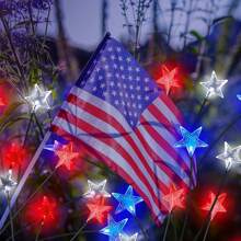 1個太陽能七月四日裝飾戶外燈，紅白藍6-LED星星釘燈，防水愛國主義花園草坪庭院裝飾，適用於國殤紀念日 - 紅+白+藍 - 查看 7
