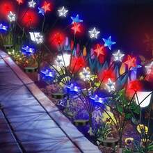 1個太陽能七月四日裝飾戶外燈，紅白藍6-LED星星釘燈，防水愛國主義花園草坪庭院裝飾，適用於國殤紀念日 - 紅+白+藍 - 查看 5