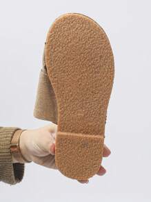 2024 Novo Estilo de Verão Flip Flop de Praia Aberta Toe, Sandálias Planas Com Decoração de Laço Para Mulheres - Bege - Ver 6