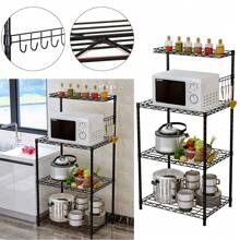 LIVINGANDHOME Living And Home 4 Tiers Microwave Storage Rack Shelf Organiser With Hooks For Kitchen - Black - View 3