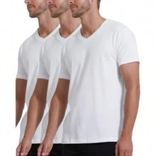 ToBeInStyle Men's Pack Of 3 Classic Cotton Blend White Undershirt T-Shirt - 3 件裝: V 領 T 卹 - 查看 3