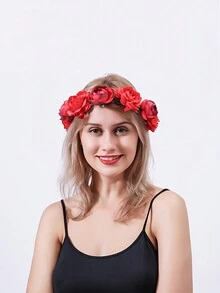 1PC Boho Simulation Rose Hairpin Holiday Wreath Hair Headband Floral Headband Flower Headband - Multicolor - View 2