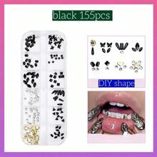 Set de gemas dentales - Kit de pegatinas para dientes de bricolaje autoadhesivas en caja, joyas para dientes de cristal de rinoceronte súper brillantes, calcomanías dentales extraíbles europeas y americanas, cristales decorativos de belleza dental, cristales asimétricos con forma de mariposa de fondo plano, accesorios brillantes y glamorosos de bricolaje para niñas, joyas dentales de cristal súper brillantes, suministros de cuidado oral con estilo personalizado de hip-hop con cristales incrustados, incluye herramientas y pegamento