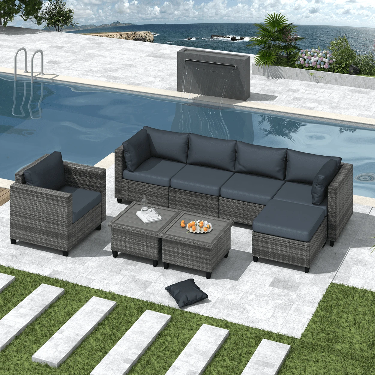 Nestfair 8-Piece Wicker Patio Conversation Set With Cushions And Coffee Table