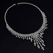 Rực Rỡ Khối Đính Đá Cubic Zirconia Bông Tai Vòng Cổ Nặng Bữa Tối Bộ Trang Sức Cưới Cô Dâu Phụ Kiện - trắng - Xem 5