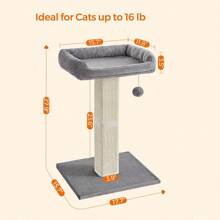 Cat Scratching Post, Cat Scratcher With 15.7 X 11.8 Inches Plush Perch, 27.9-Inch Tall Scratch Post With Woven Sisal, Pompom, Removable Washable Cover