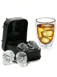1pc Silicone Skull Shape Ice Cube Tray Creative 3D Skull Ice Cube Mold Whiskey Skull Ice Mould,Ice Cube,Party,Travel,Wedding,Birthday,Graduation,Bachelorette Party,Bachelorette,Kitchen,Kitchen Items,Storage,Decor,Outdoor. - Black - View 1