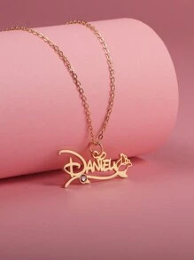Customized 1pc Personalized English Letter Rose Flower Border Birthstone Inlaid Necklace With Custom Text, Great Gift For Mother Day, Valentine Day, Father Day, Anniversary, Christmas, Graduation, Festival, Celebration, High-End Present