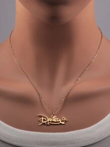 Customized 1pc Personalized English Letter Rose Flower Border Birthstone Inlaid Necklace With Custom Text, Great Gift For Mother Day, Valentine Day, Father Day, Anniversary, Christmas, Graduation, Festival, Celebration, High-End Present