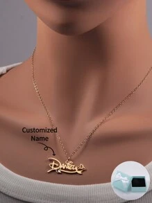 Customized 1pc Personalized English Letter Rose Flower Border Birthstone Inlaid Necklace With Custom Text, Great Gift For Mother Day, Valentine Day, Father Day, Anniversary, Christmas, Graduation, Festival, Celebration, High-End Present