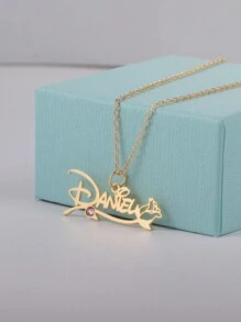 Customized 1pc Personalized English Letter Rose Flower Border Birthstone Inlaid Necklace With Custom Text, Great Gift For Mother Day, Valentine Day, Father Day, Anniversary, Christmas, Graduation, Festival, Celebration, High-End Present