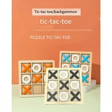 1個木製三排三棋盤遊戲，兒童教育玩具，用於親子互動和邏輯訓練 [某些零件可能會有隨機顏色變化] - 彩色 - 查看 1