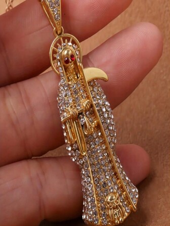 1pc Men's Rhinestone Skull Pendant Necklace Hip-Hop Necklace