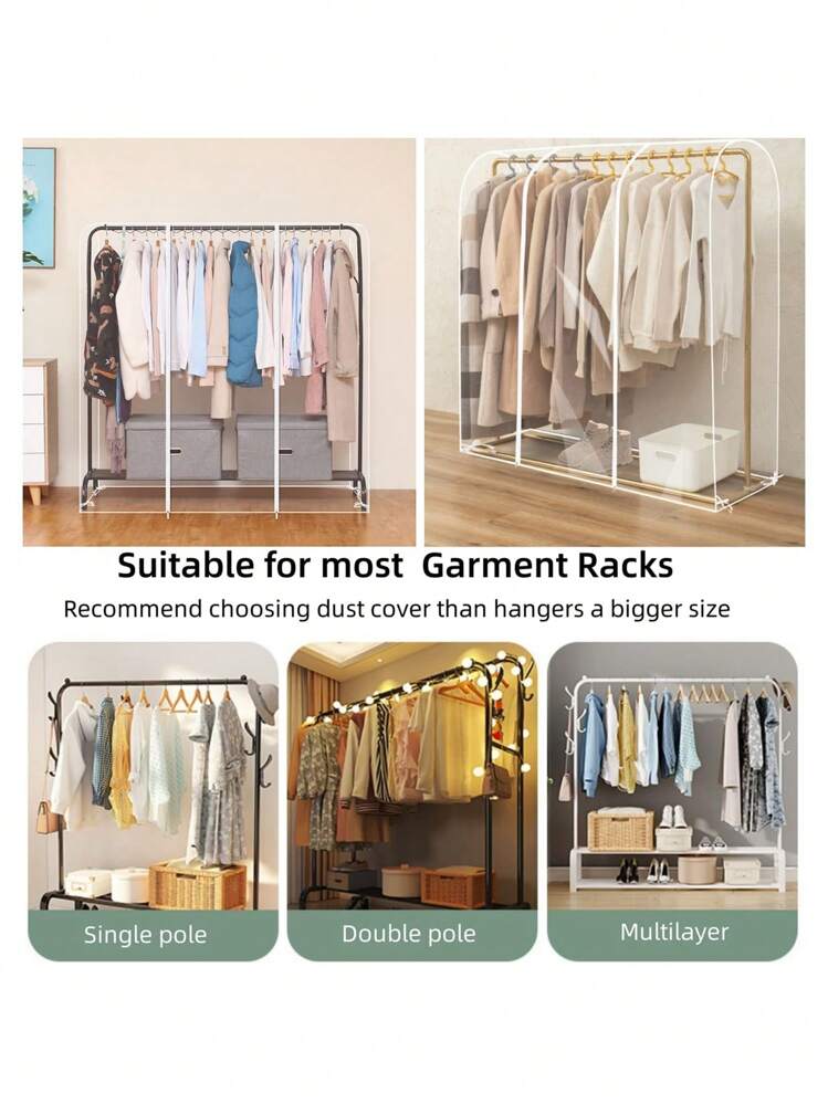 1PC Clear Garment Rack Cover, Transparent PEVA Clothes Rack Cover With 2 Smooth Durable Zipper, Clothing Dustproof & Waterproof Protector Hanger Dust Cover, Floor Standing Clothing Storage Dust Cover - Clear - View 10