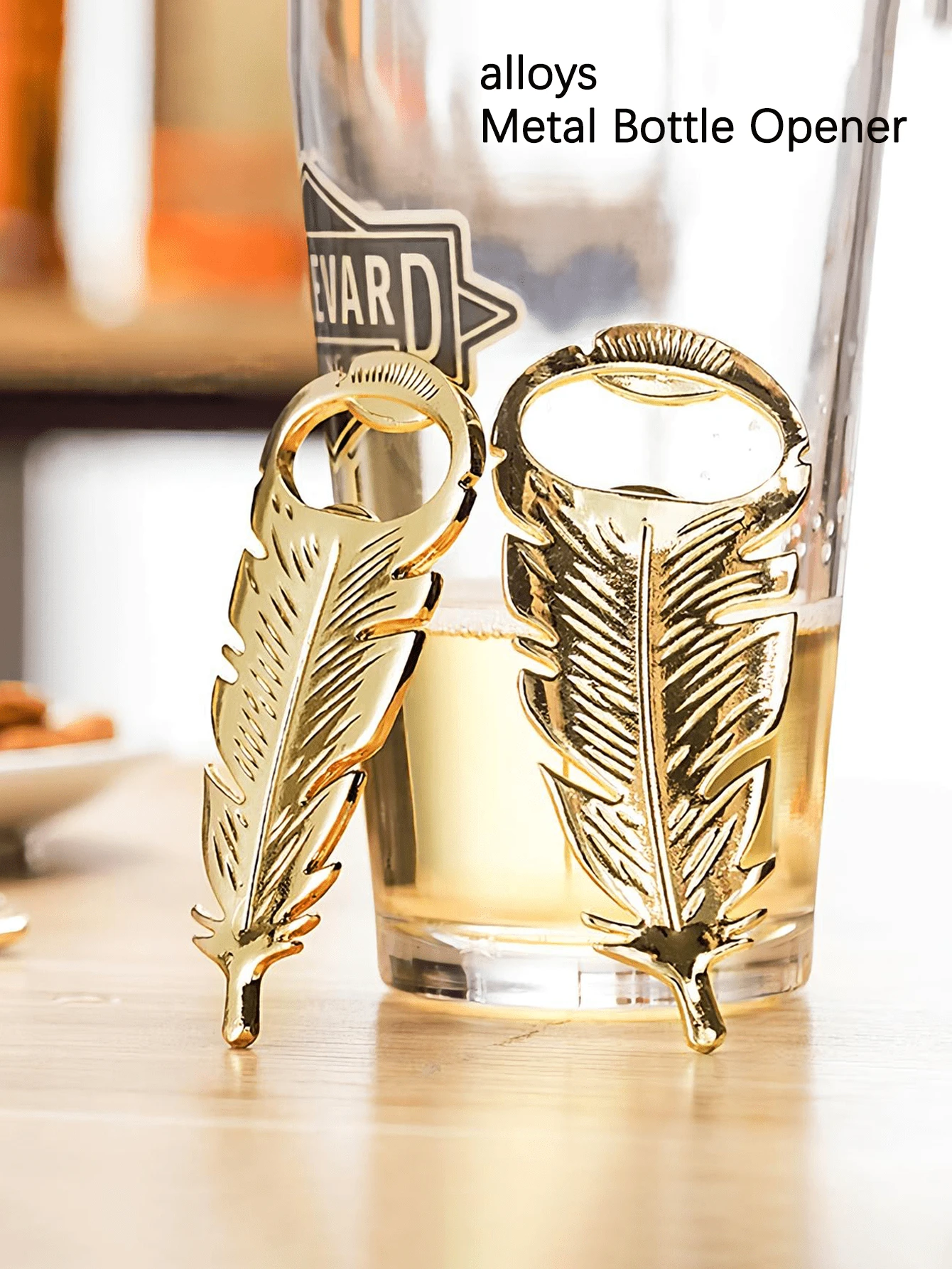 Mở nắp chai hình lông vũ bằng hợp kim kẽm, Mở nắp lon bia màu vàng, Trang trí chai, Trang trí nhà cửa, Quà tặng Giáng sinh, Phụ kiện cốc, Quà tặng cho bạn bè, Quà tặng cho gia đình, Tiệc Giáng sinh - Vàng - Xem 1
