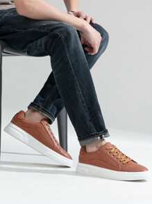 SHOESMALL Men's Fashion Minimalist Sneakers Classic Casual Skate Shoes For Men Stylish Soft Brown Sports Shoes Mens Dress Sneakers - BMY5011A-nâu - Xem 2