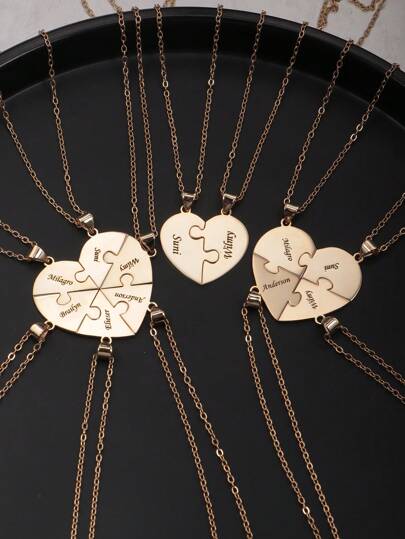 Personalized Puzzle Engraved Necklace Set Customized Mother Day Valentine Birthday Anniversary Gift For Friends Classmates Graduation Christmas Family Luxury Present Stylish,Fall Fashion,Contracted,Simple,Casual,Old Money,Vintage,Cuties Custom,Personalized,Unique Ideal Gifts For Him Girlfriend,Mom,Family,Friends,Daughter,Boyfriend,Her,Dad,Pets,Son,Grandparents For Anniversaries,For Birthdays,For Daily Wear,For Prom,For Mother's Day,For Valentine's Day,For Graduation,For Weddings,For Father's Day,School Supplies,Back To School,For Office,For School,For Classroom,For Teacher Gifts,For University,For Colleague,For Dorm Rooms,For Teacher,For Boys And Girls,For Teenagers,Junior High School Students,Middle School Students,High School Senior High School Students,College Students,University Students,Freshman,Sophomore,Underclassmen,Customized Fashion Word Necklaces,Vintage Outfit