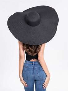 Boho 1pc Large Brimmed Straw Hat Summer Outdoor Sunshade Beach Hat Can Do Modeling