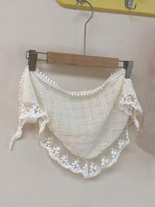 1 件夏季花卉头带，带蝴蝶结和珍珠装饰，优雅蕾丝三角围巾女士发饰，米色头巾，学校用品，学院秋冬度假装发带女士 - 米色 - 查看 5