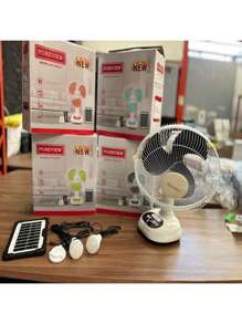 Ventilador eléctrico de mesa con luz y función de Banco de energía, portátil,escritorio, recargable, solar, 12 pulgadas - Negro - Ver 2