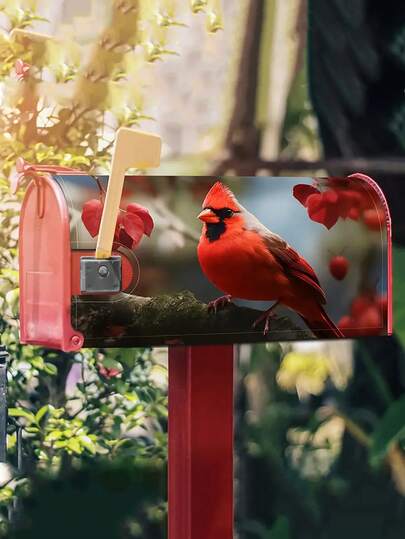 1pc, 20.86" X 18.11" Waterproof Watercolor North American Cardinal Mailbox Cover; Durable Fabric, Easy To Install, Standard & Extra Large Size, Suitable For Home/Garden Decoration.
