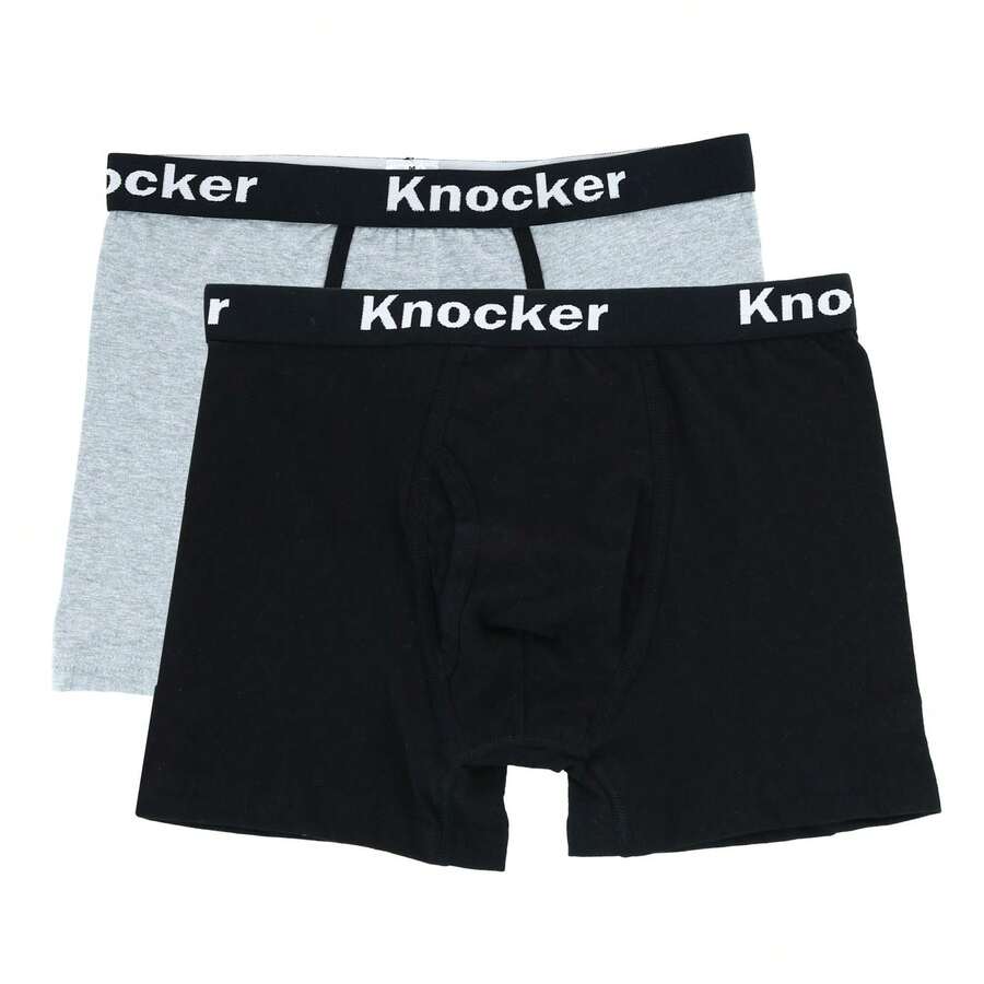 Knocker Men's Boxer Briefs With Contrasting Trim (2 Pack) - Xám/Đen - Xem 1